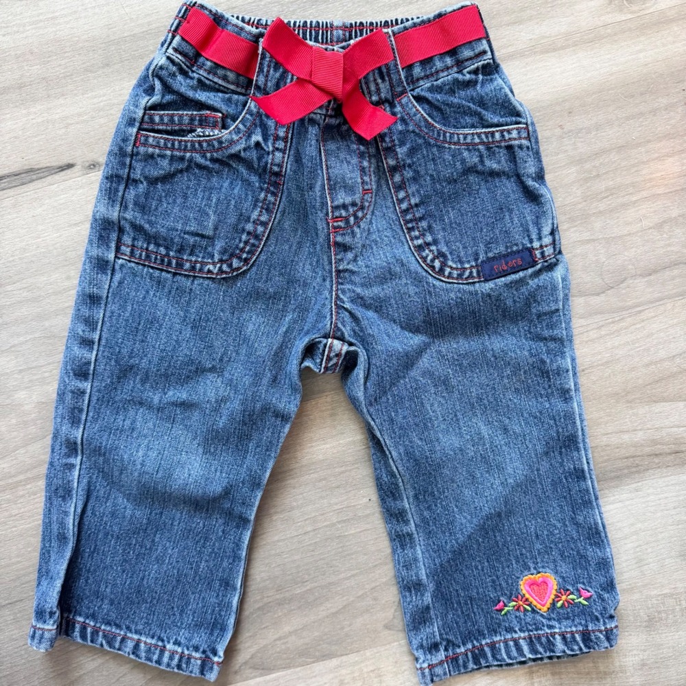 Riders by Lee Girls Vintage Blue Denim Jeans Red Bow Heart Embroidery 18 Months